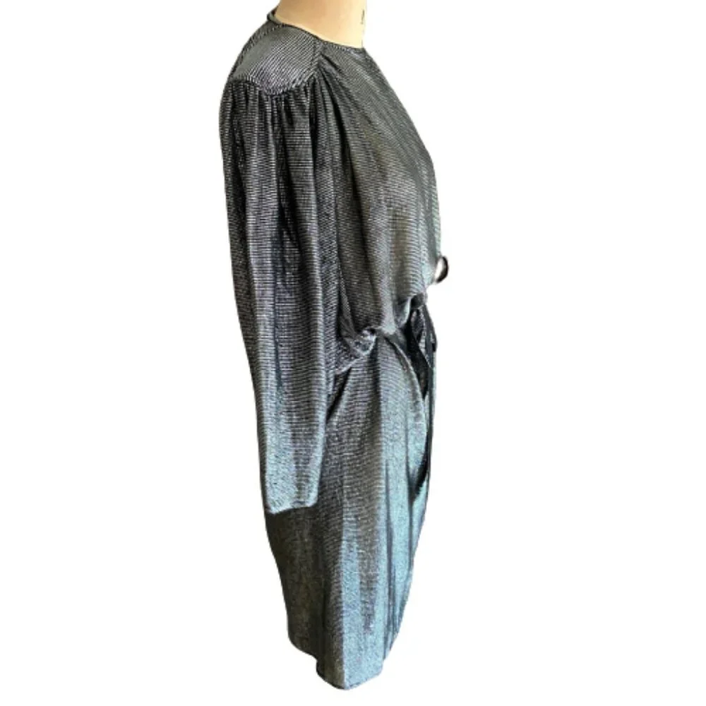 Vintage Miss Renfrew silver metallic shimmery tunic midi dress with belt - Picture 14 of 17